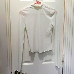 Women's ribbed white mock neck long sleeve